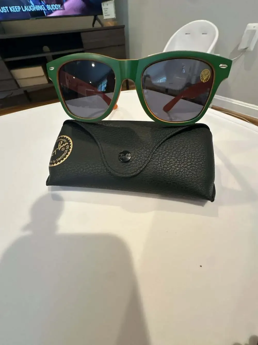 Jägermeister Promotional Green and Orange Wayfarer Sunglasses And Ray Ban Case